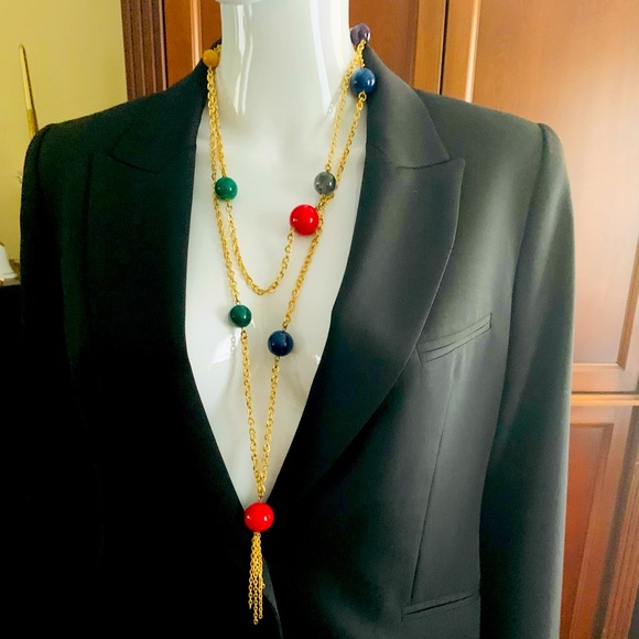 Gold tone chain necklace with bright colored balls - Picture 12 of 12